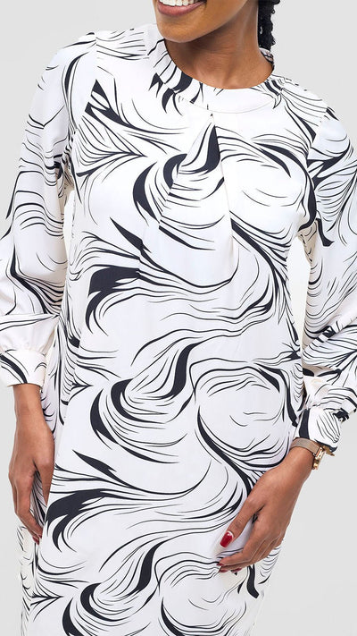 Vivo Chari Shift Dress - White / Black Riah Print - Shopzetu