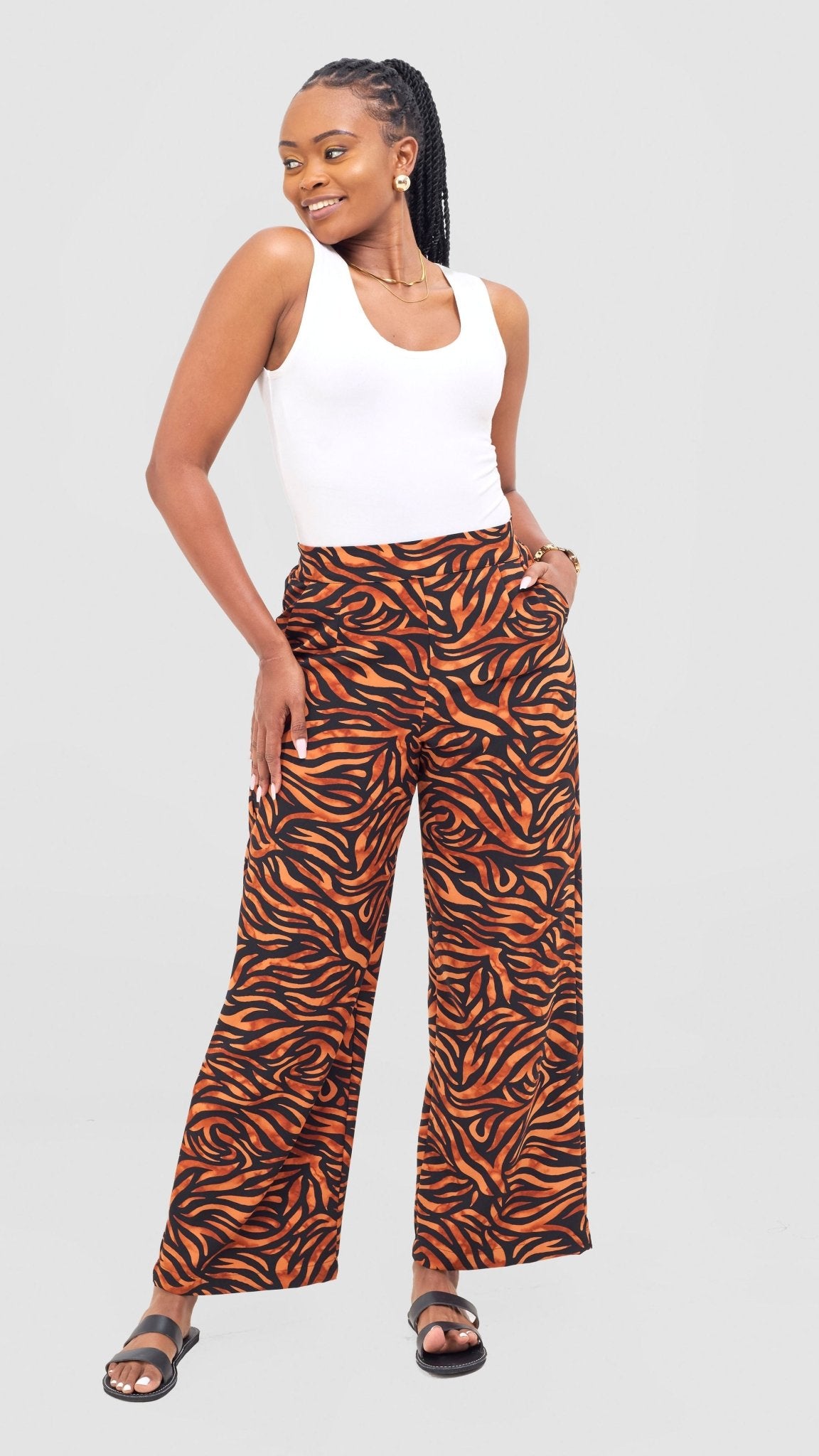 Vivo Maisha Wide Leg Pants - Rust / Black Isa Print - Shopzetu