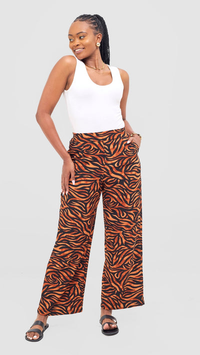 Vivo Maisha Wide Leg Pants - Rust / Black Isa Print - Shopzetu