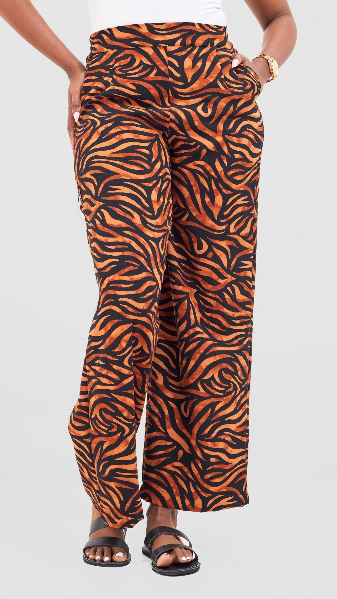 Vivo Maisha Wide Leg Pants - Rust / Black Isa Print - Shopzetu