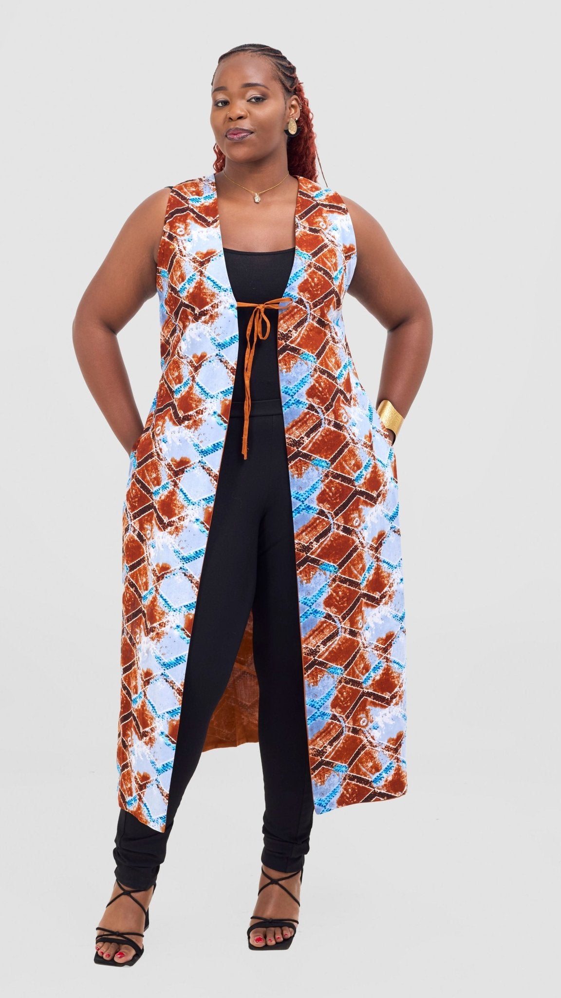Safari Tiwa Reversible Tie Kimono - Rust + Ama Print - Shopzetu