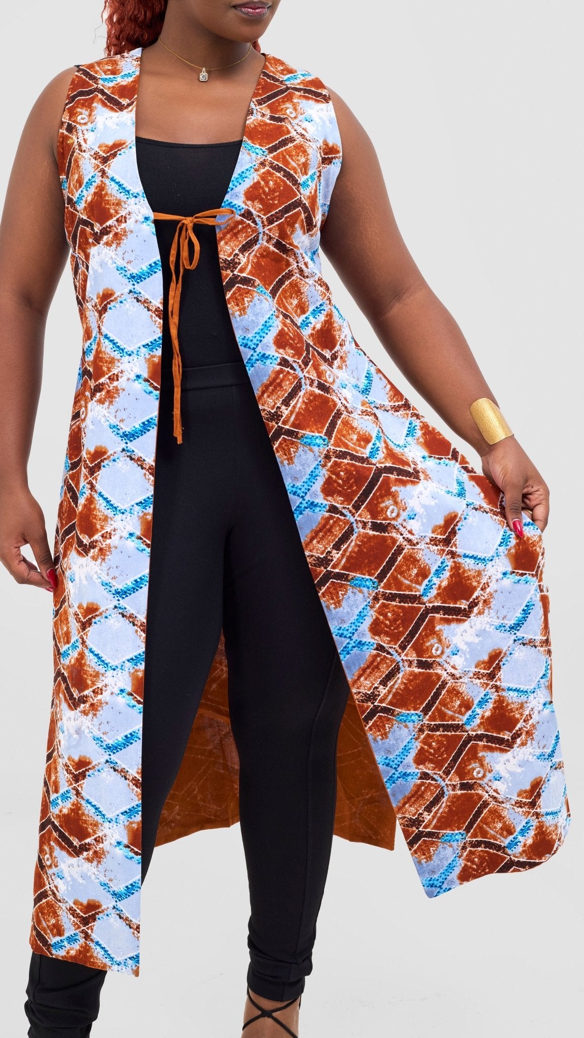 Safari Tiwa Reversible Tie Kimono - Rust + Ama Print - Shopzetu