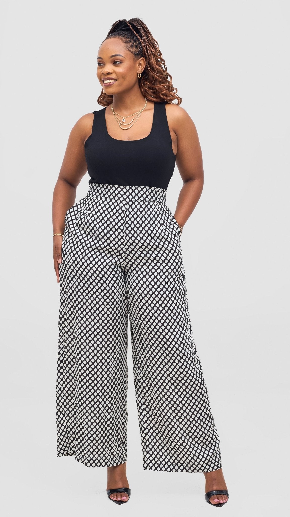 Vivo Samira Pants - Black / Off - white Print - Shopzetu