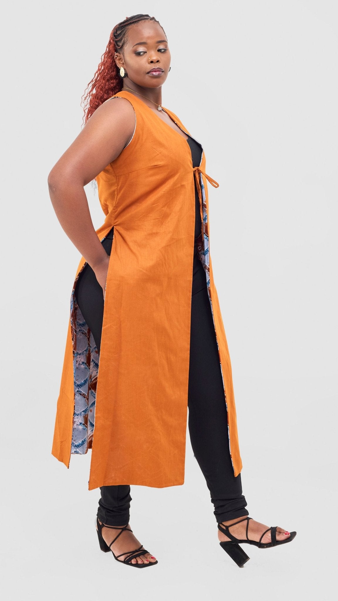 Safari Tiwa Reversible Tie Kimono - Rust + Ama Print - Shopzetu