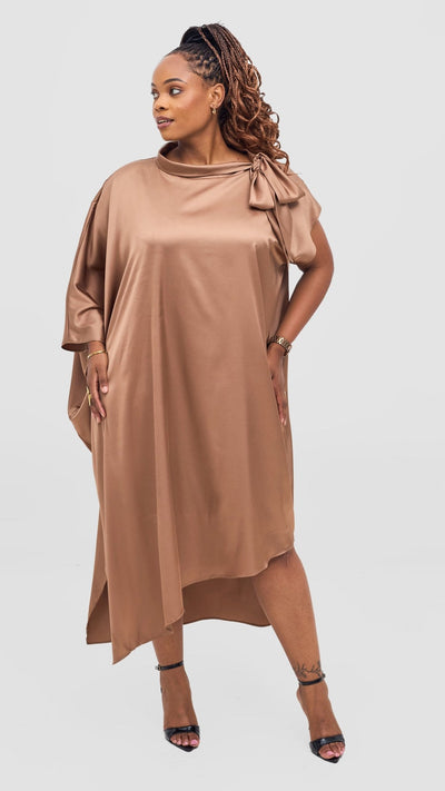 Vivo Takali Asymmetrical Midi Length Kaftan - Brown - Shopzetu