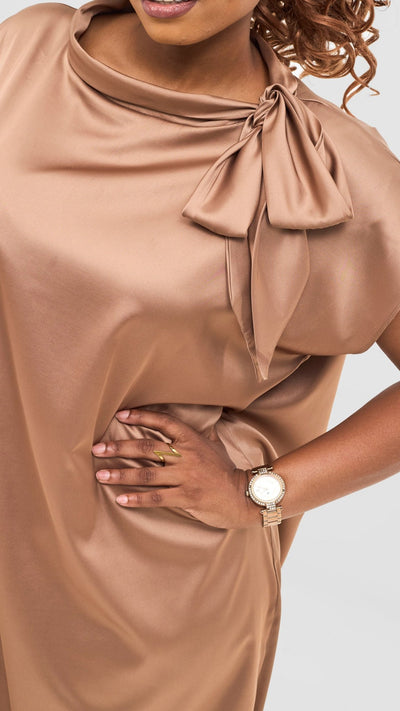 Vivo Takali Asymmetrical Midi Length Kaftan - Brown - Shopzetu