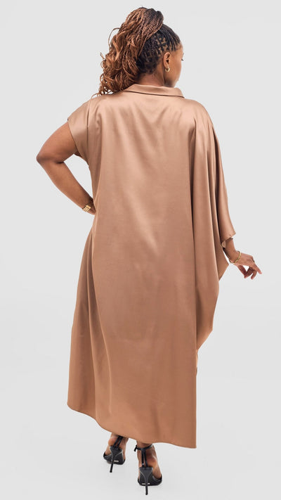 Vivo Takali Asymmetrical Midi Length Kaftan - Brown - Shopzetu
