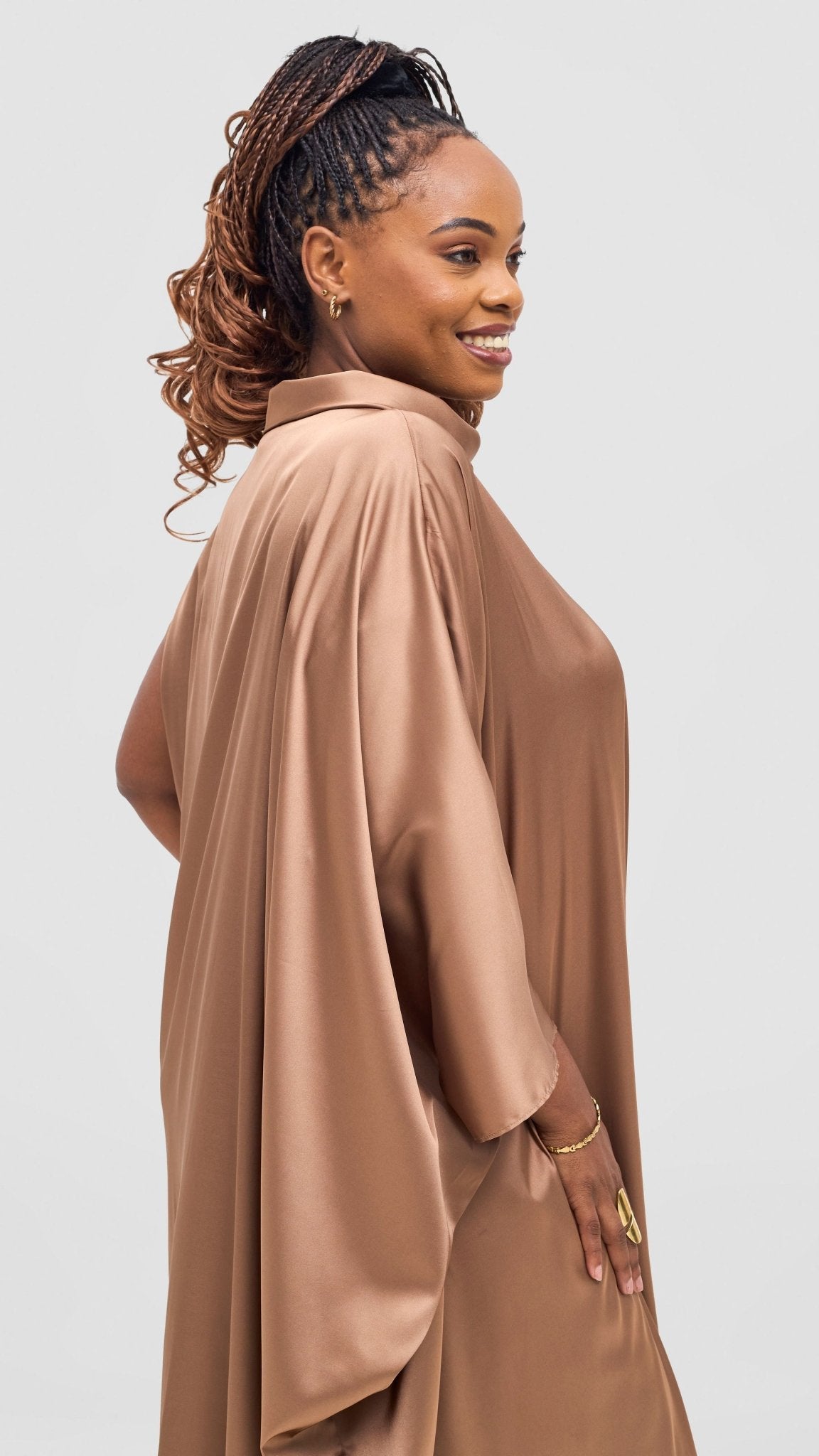 Vivo Takali Asymmetrical Midi Length Kaftan - Brown - Shopzetu