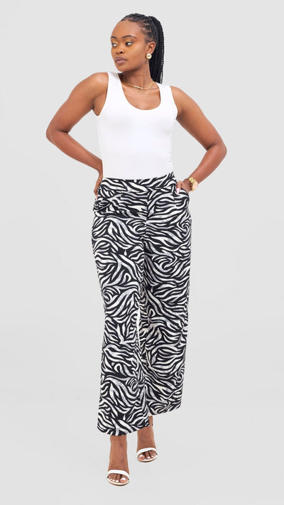 Vivo Maisha Wide Leg Pants - Black / Cream Isa Print - Shopzetu