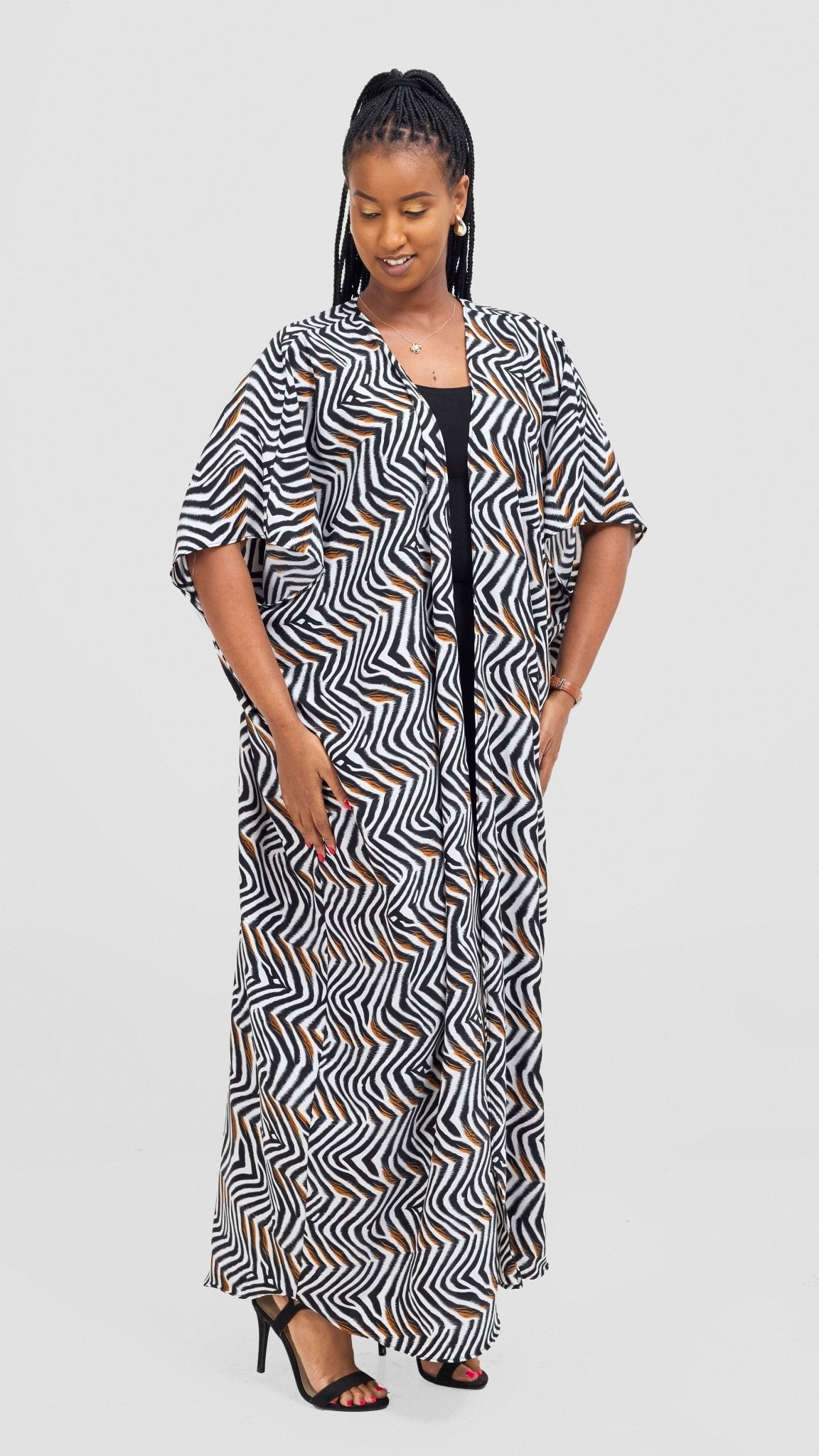Vivo Maisha Wide Kimono - Cream / Black Print - Shopzetu