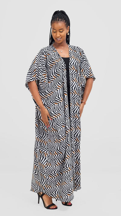 Vivo Maisha Wide Kimono - Cream / Black Print - Shopzetu