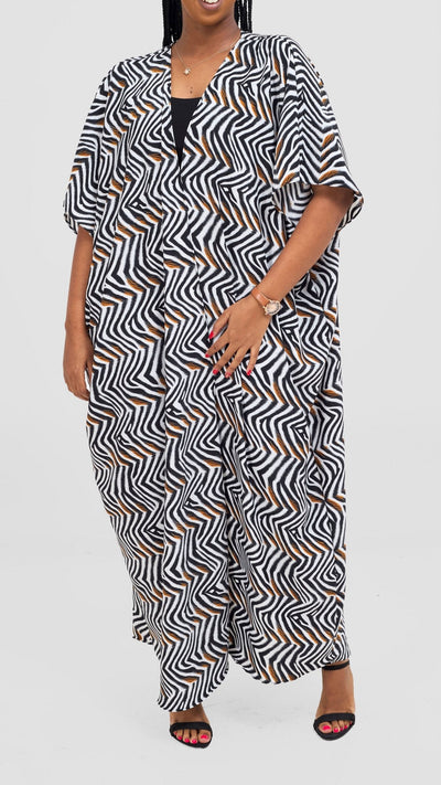 Vivo Maisha Wide Kimono - Cream / Black Print - Shopzetu