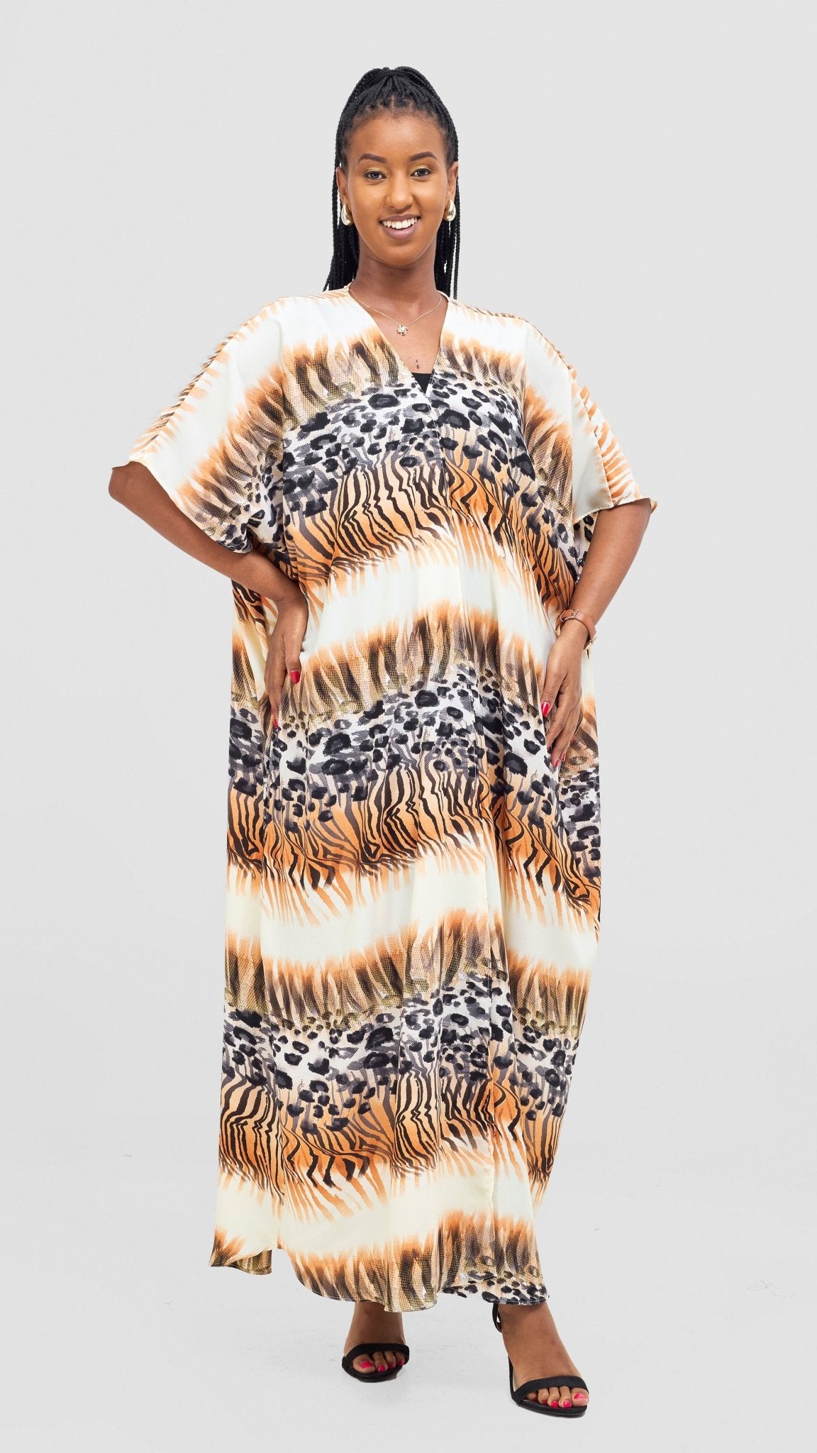 Vivo Samira Wide Kimono - Cream / Orange Print - Shopzetu