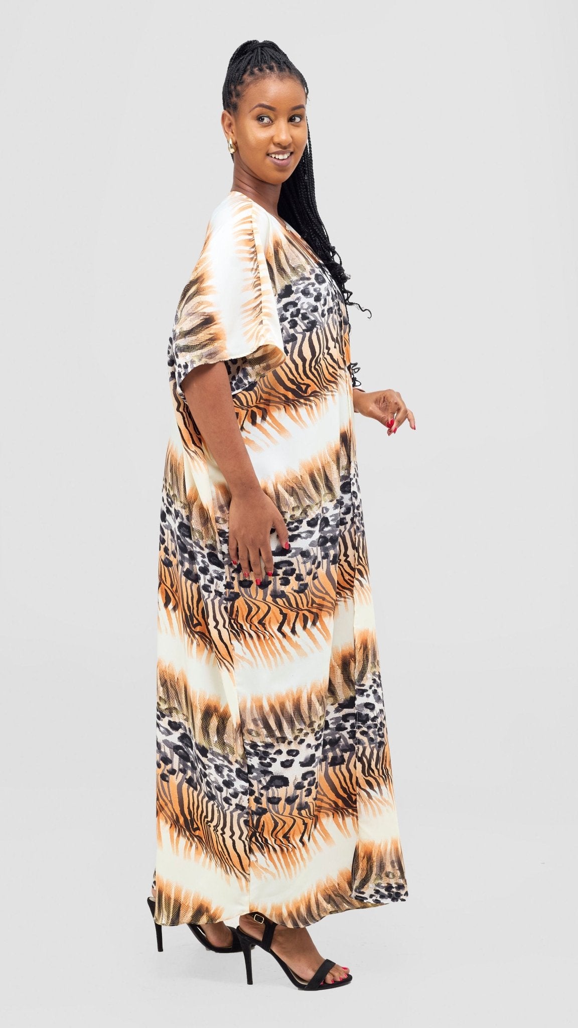 Vivo Samira Wide Kimono - Cream / Orange Print - Shopzetu