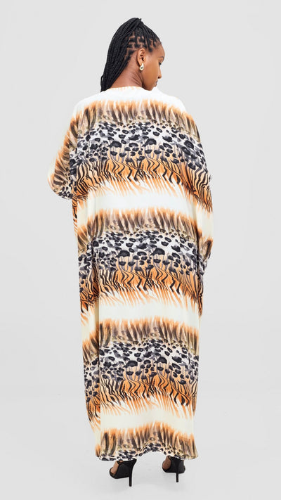 Vivo Samira Wide Kimono - Cream / Orange Print - Shopzetu