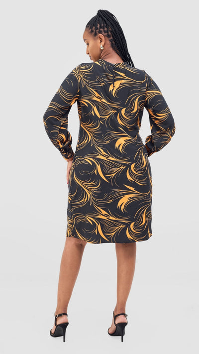 Vivo Chari Shift Dress - Black / Orange Riah Print - Shopzetu