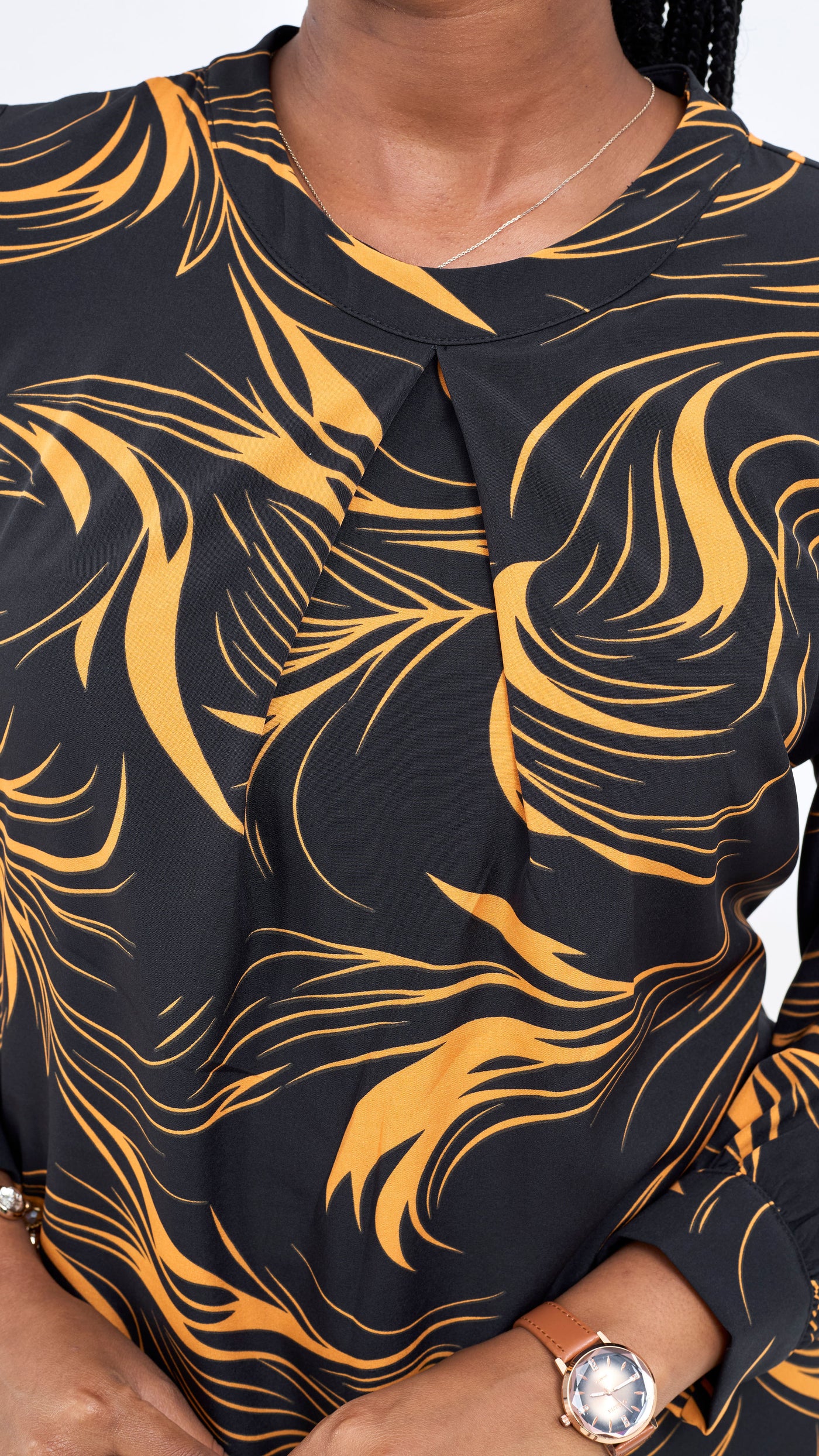 Vivo Chari Shift Dress - Black / Orange Riah Print