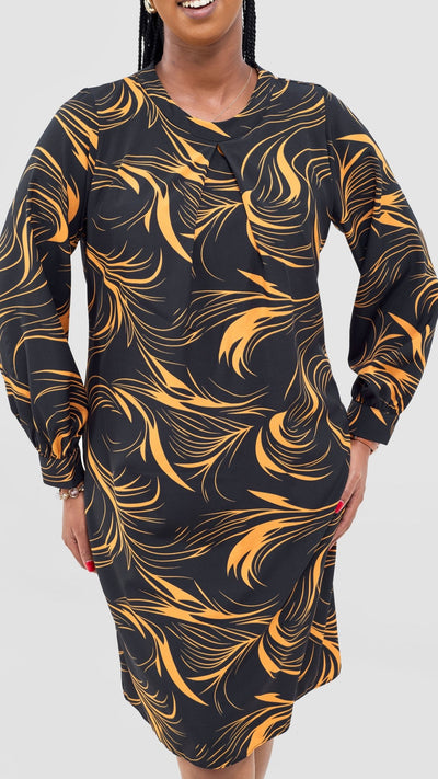Vivo Chari Shift Dress - Black / Orange Riah Print - Shopzetu
