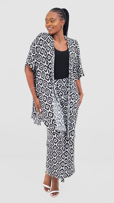 Vivo Samira Wide Kimono - White / Black Print - Shopzetu