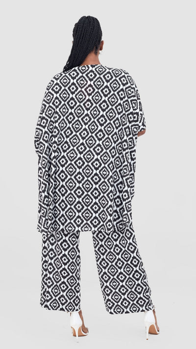 Vivo Samira Wide Kimono - White / Black Print - Shopzetu