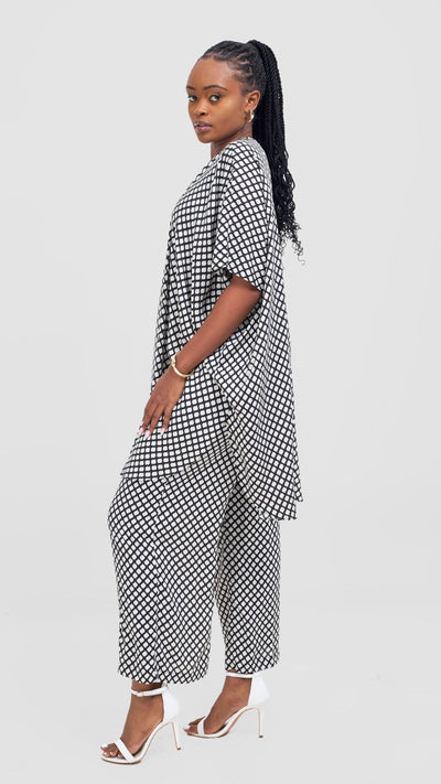 Vivo Samira Wide Kimono - Black / Off White Print - Shopzetu