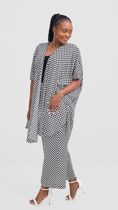Vivo Samira Wide Kimono - Black / Off White Print - Shopzetu