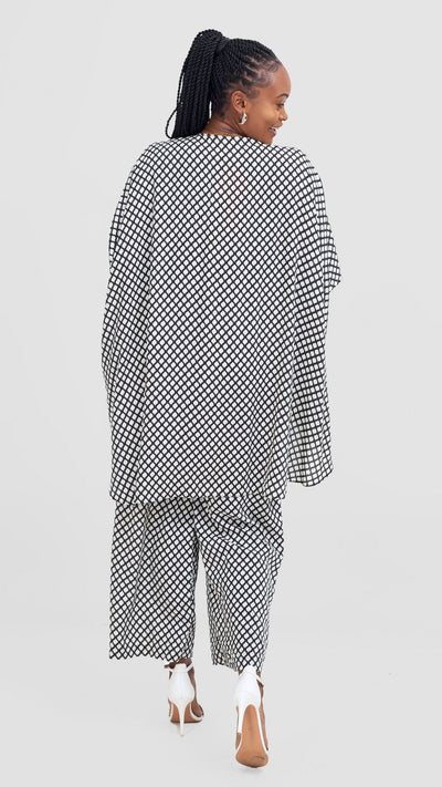 Vivo Samira Wide Kimono - Black / Off White Print - Shopzetu