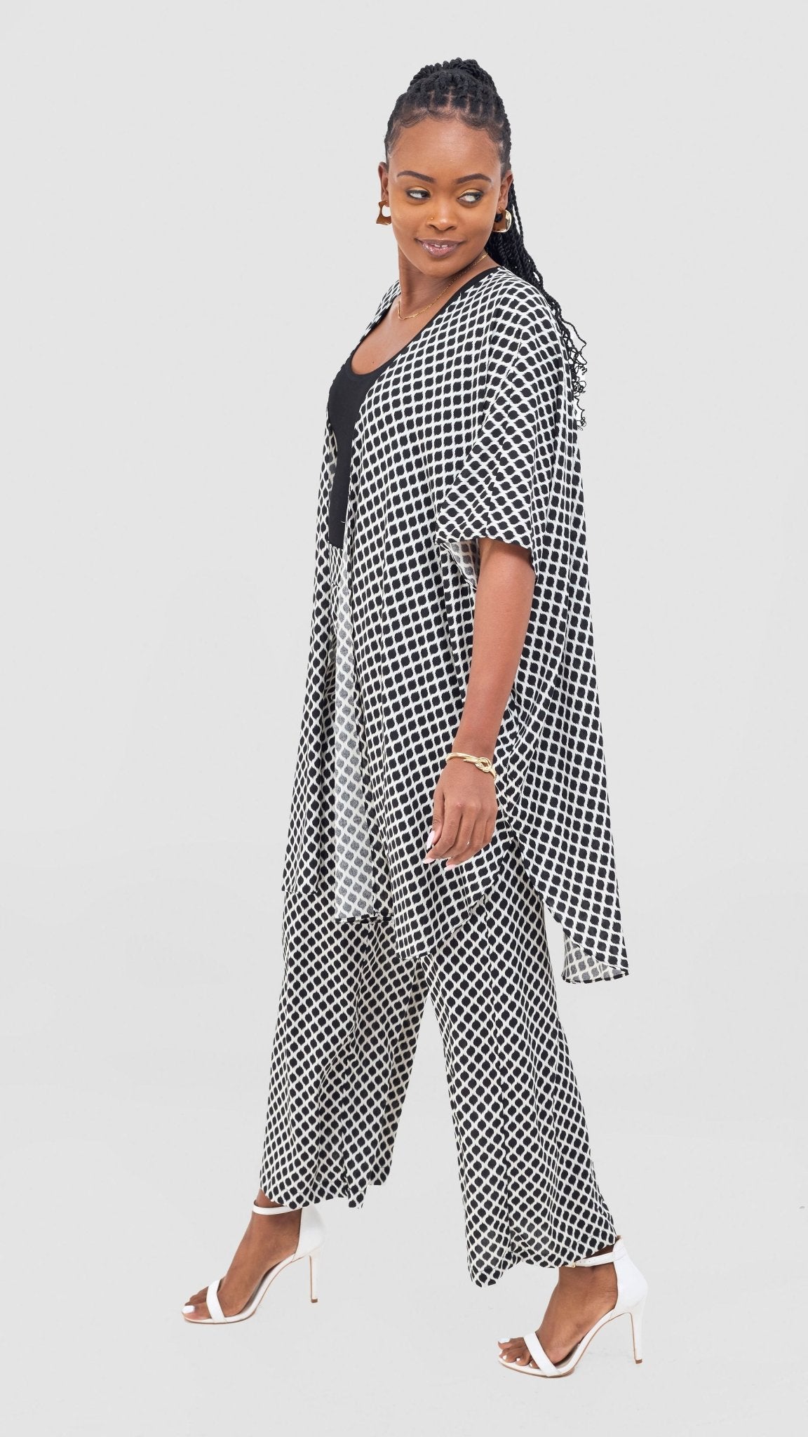 Vivo Samira Wide Kimono - Black / Off White Print - Shopzetu