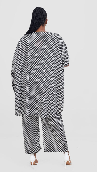 Vivo Samira Wide Kimono - Black / Off White Print - Shopzetu