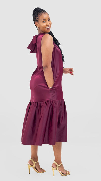 Vivo Takali Frilled Midi Dress - Maroon - Shopzetu
