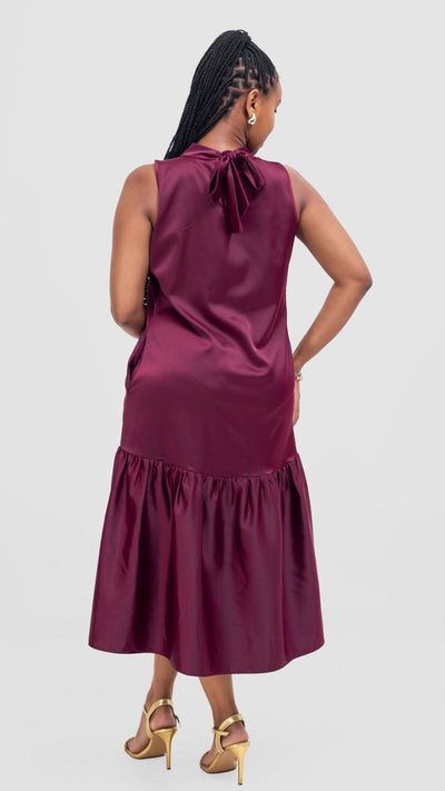 Vivo Takali Frilled Midi Dress - Maroon - Shopzetu