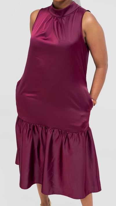 Vivo Takali Frilled Midi Dress - Maroon - Shopzetu