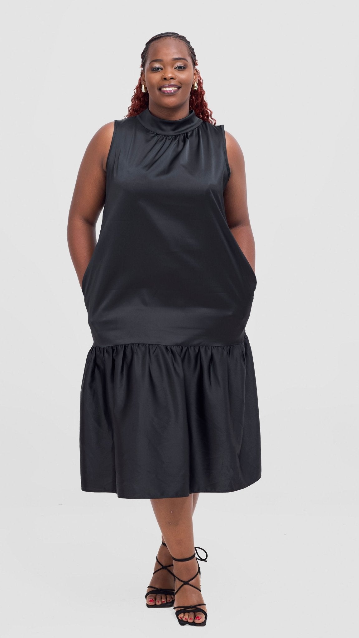 Vivo Takali Frilled Midi Dress - Black - Shopzetu