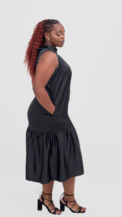 Vivo Takali Frilled Midi Dress - Black - Shopzetu