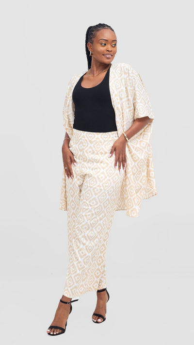 Vivo Samira Wide Kimono - Beige / White Print - Shopzetu
