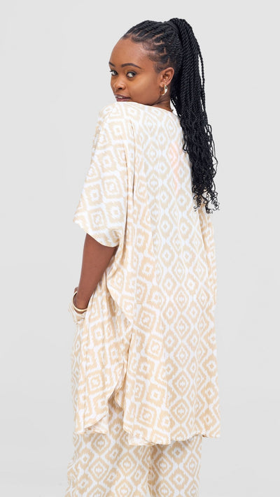 Vivo Samira Wide Kimono - Beige / White Print - Shopzetu