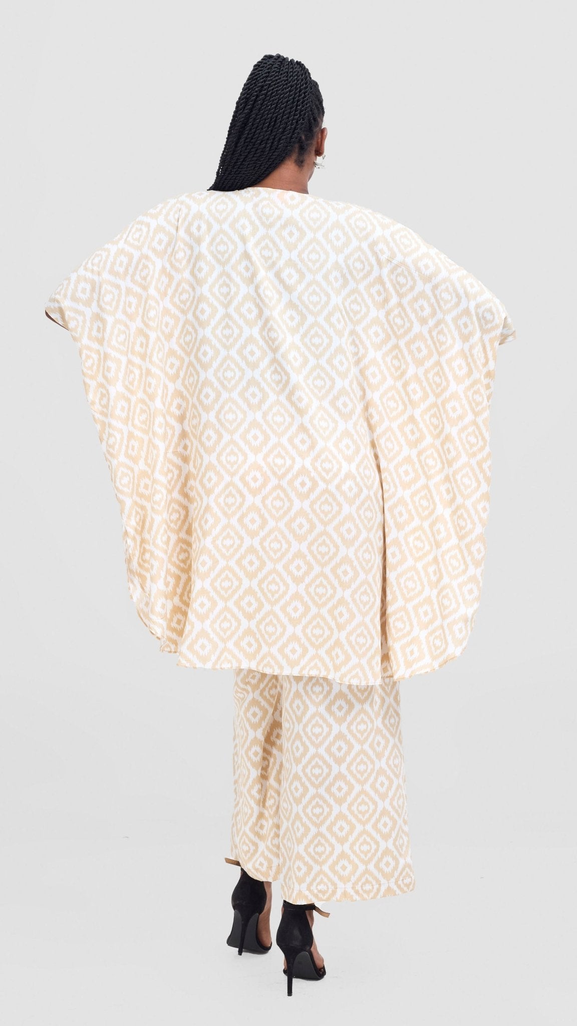 Vivo Samira Wide Kimono - Beige / White Print - Shopzetu