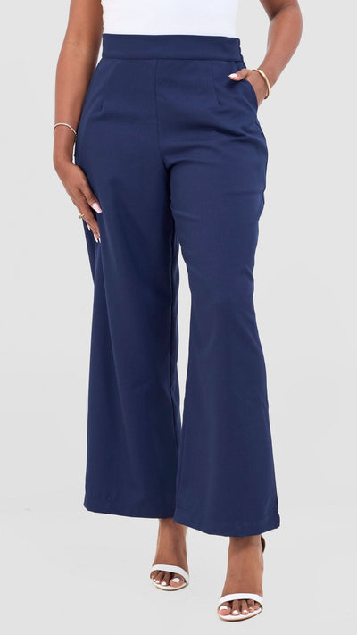 Vivo Tahisa Straight Leg Pants - Navy - Shopzetu