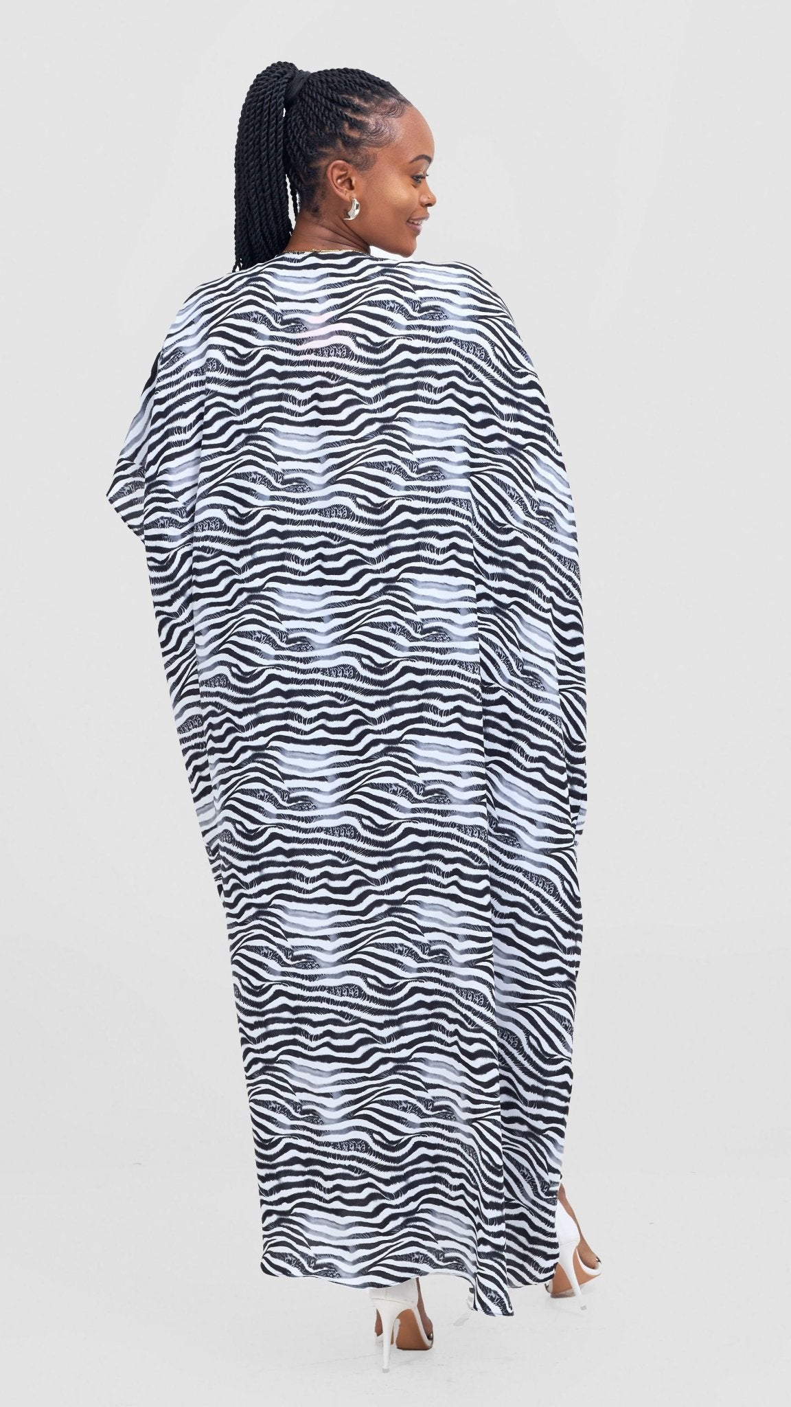 Vivo Samira Wide Kimono - White / Grey Print - Shopzetu
