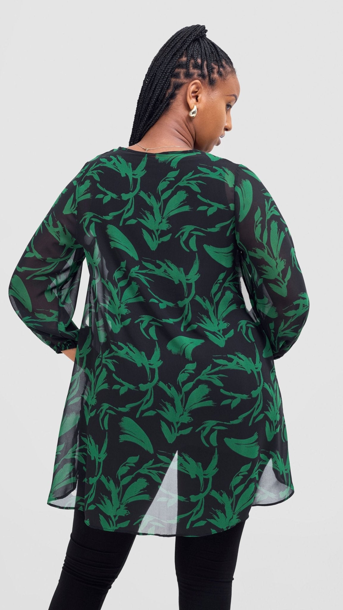 Vivo Samira High Low Top - Black / Green Siari Print - Shopzetu