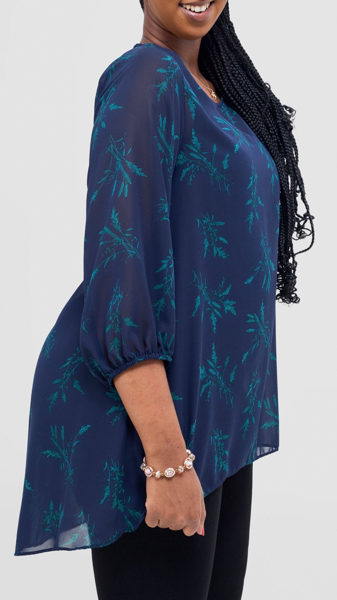 Vivo Samira High Low Top - Navy / Teal Ami Print - Shopzetu