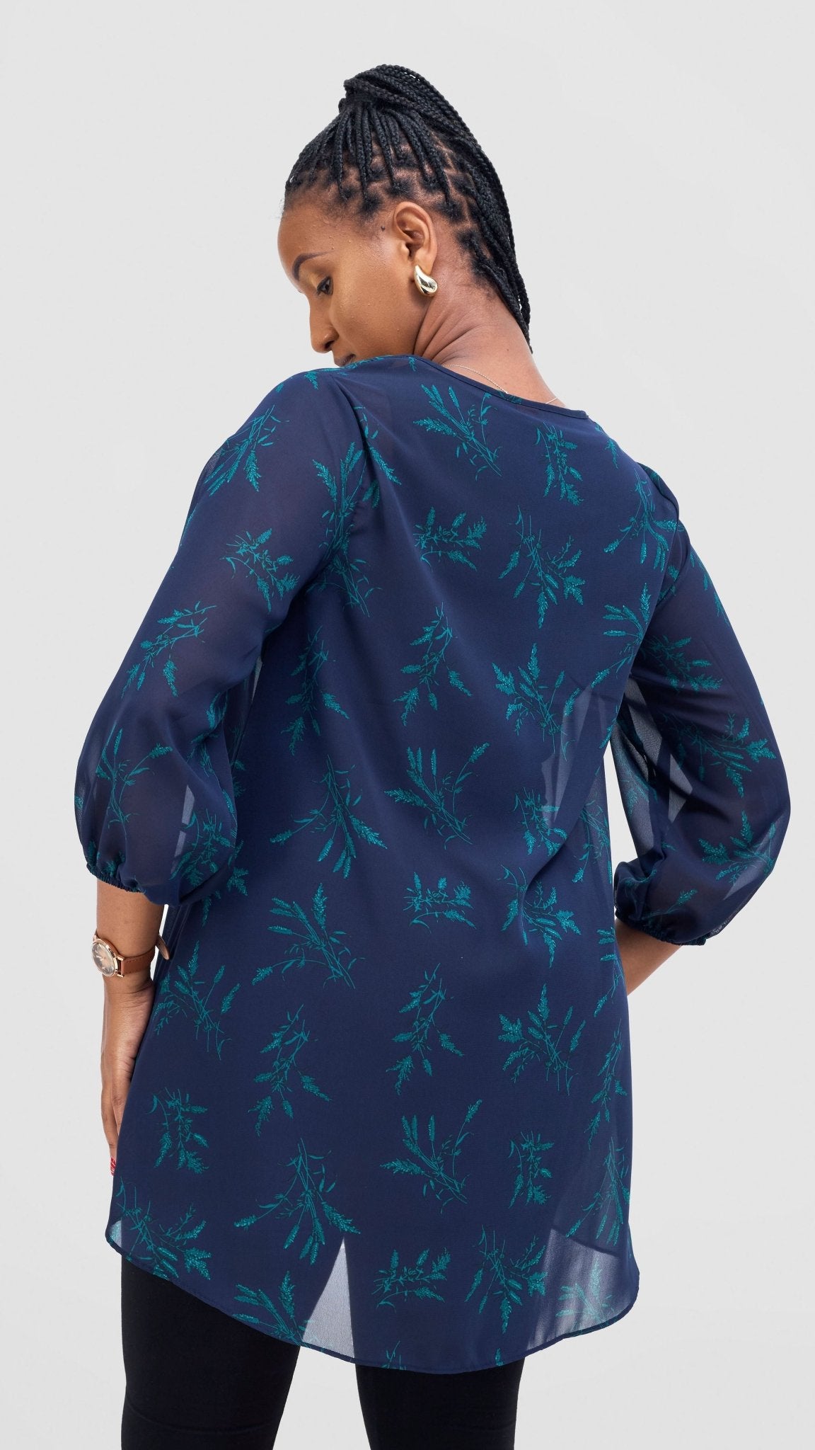 Vivo Samira High Low Top - Navy / Teal Ami Print - Shopzetu