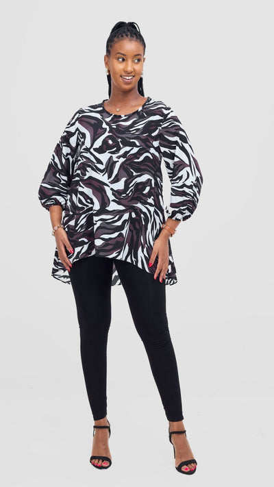 Vivo Samira High Low Top - White / Grey Isa Print - Shopzetu