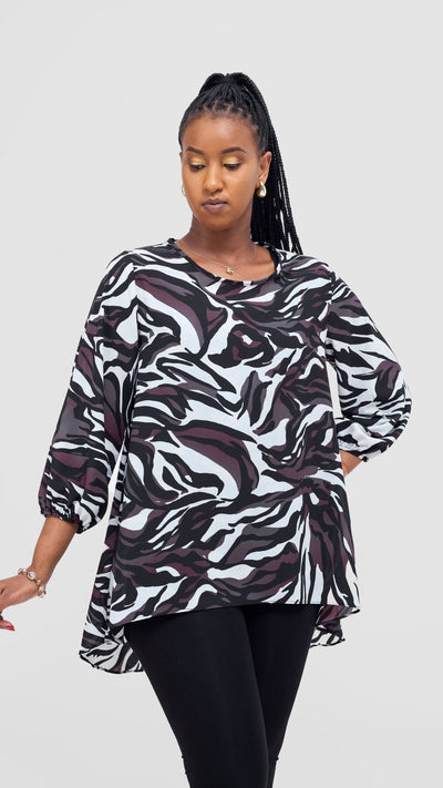 Vivo Samira High Low Top - White / Grey Isa Print - Shopzetu