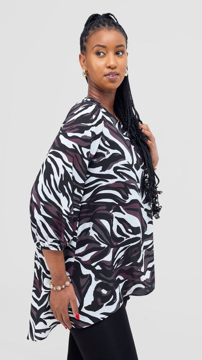 Vivo Samira High Low Top - Black / Cream Sira Print - Shopzetu