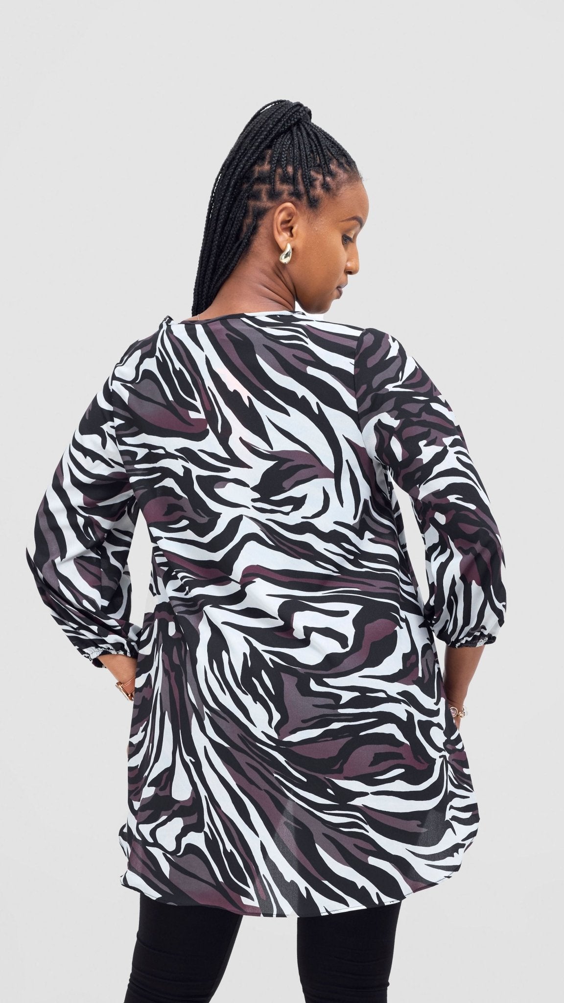 Vivo Samira High Low Top - White / Grey Isa Print - Shopzetu