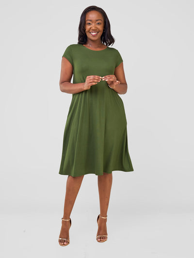 Vivo Leila Cap Sleeve Tent Knee Length Dress - Hunters