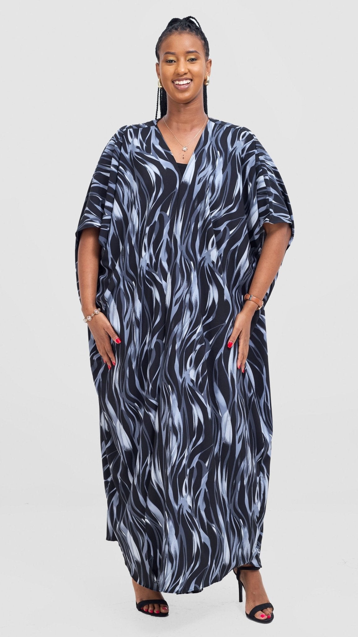 Vivo Samira Wide Kimono - Grey / Black Print - Shopzetu