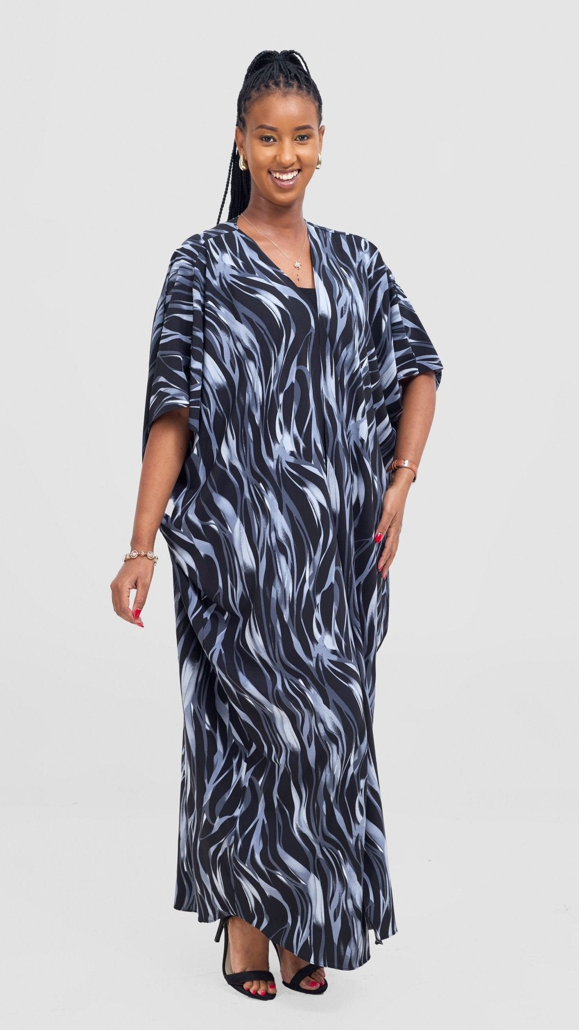 Vivo Samira Wide Kimono - Grey / Black Print - Shopzetu