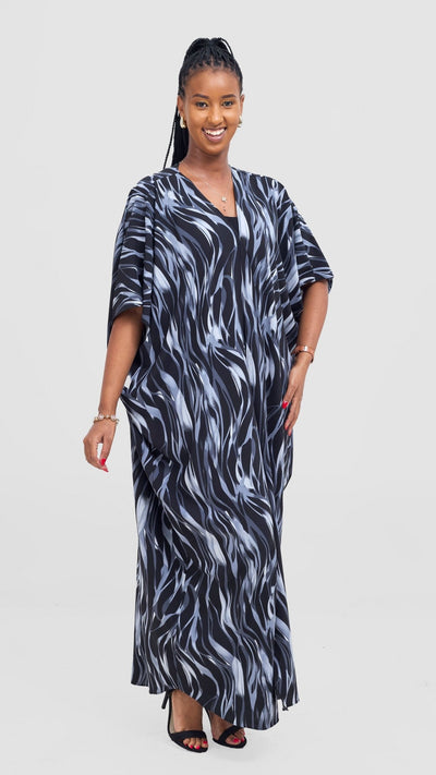 Vivo Samira Wide Kimono - Grey / Black Print - Shopzetu